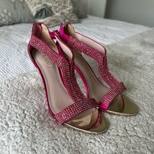 Glint hot pink rhinestone zip up stiletto heels